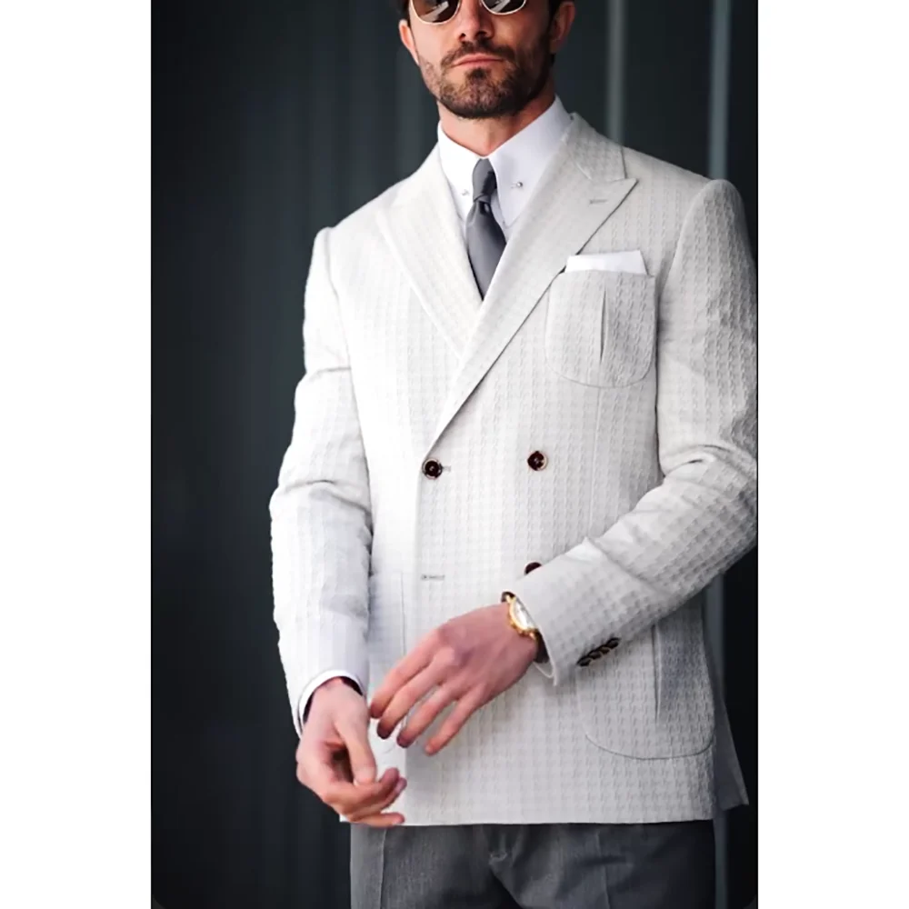 

Houndstooth Jacquard Double Breasted Men Suits Wedding Formal Party Fashion Man Sets Banquet Sets 2 Pieces (Jacket+Pants)