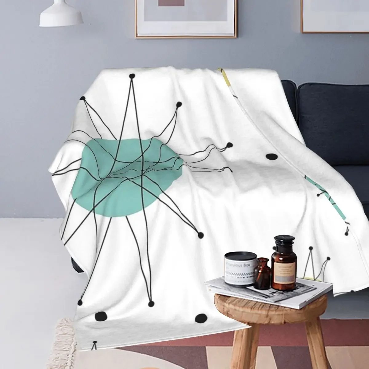 Franciscan Starburst Mid Century Atomic Age Blankets Soft Warm Flannel Throw Blanket Bedding for Bed Living room Home Couch