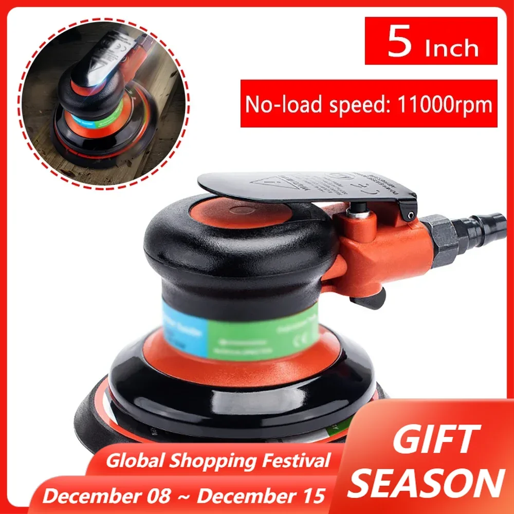 5 Inch Pneumatic Air Sander Polisher Tool Grinding Pneumatic Orbital Sander Air Grinder Machine for Car Waxing Beauty 11000rpm