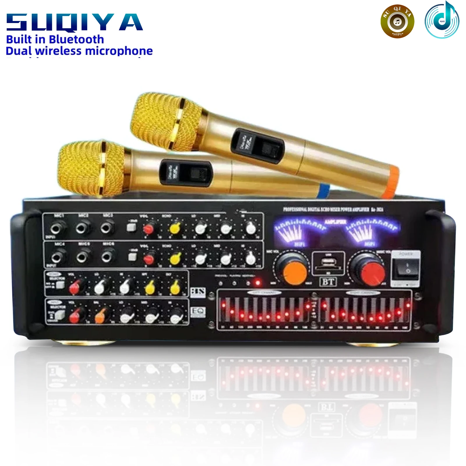 Ka-302A 300W*2 Stereo C5198 A1941 Tube Bluetooth 20 Band Tuning HIFI Play Digital Echo Mixer Karaoke Home Theater Amplifier