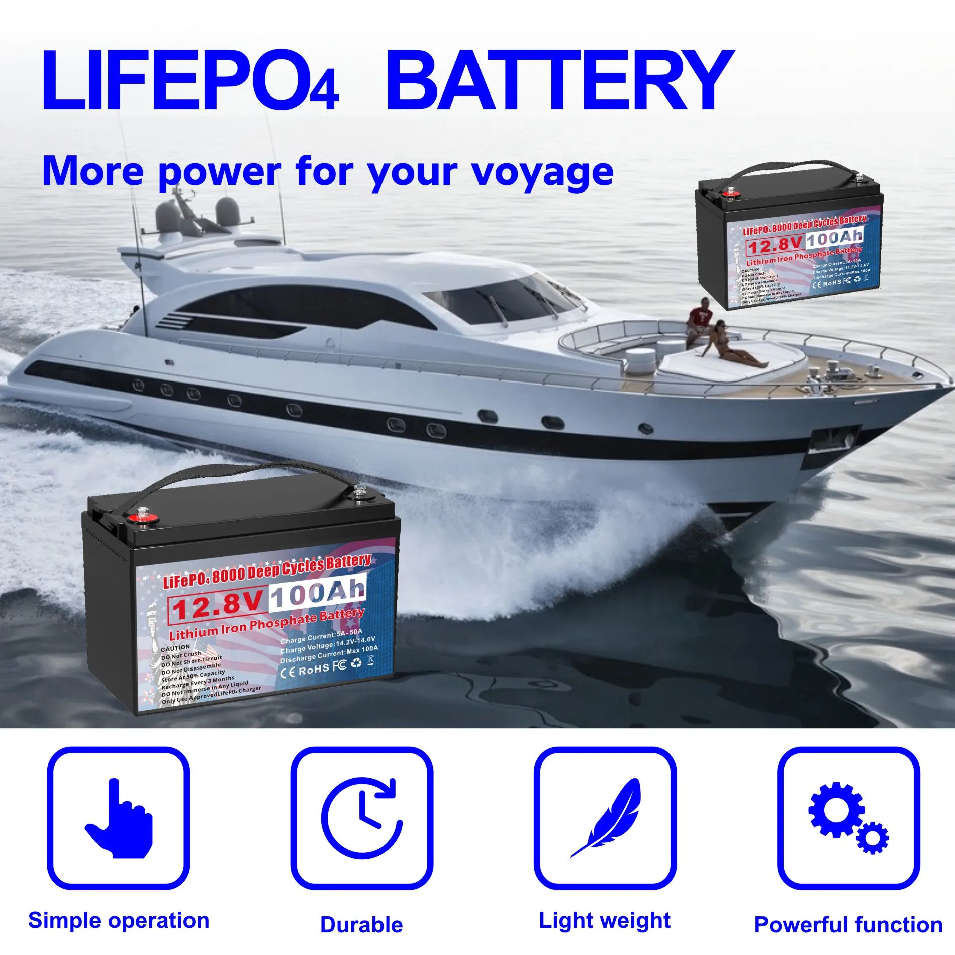VEMDIA 12V Lithium Battery 100AH With BMS 8000 Deep Cycles Grade A Cells for Marine Trolling Motor RV etc
