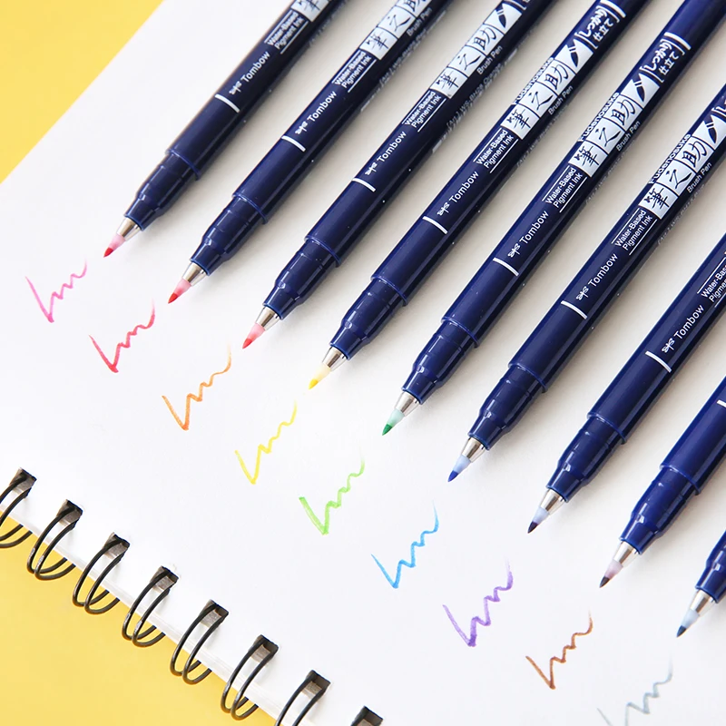 New 1pc Tombow Fudenosuke Color Signature Pen Brush Scriptliner Water-Based Pigment Ink Calligraphy Lettering Marker Pens Japan