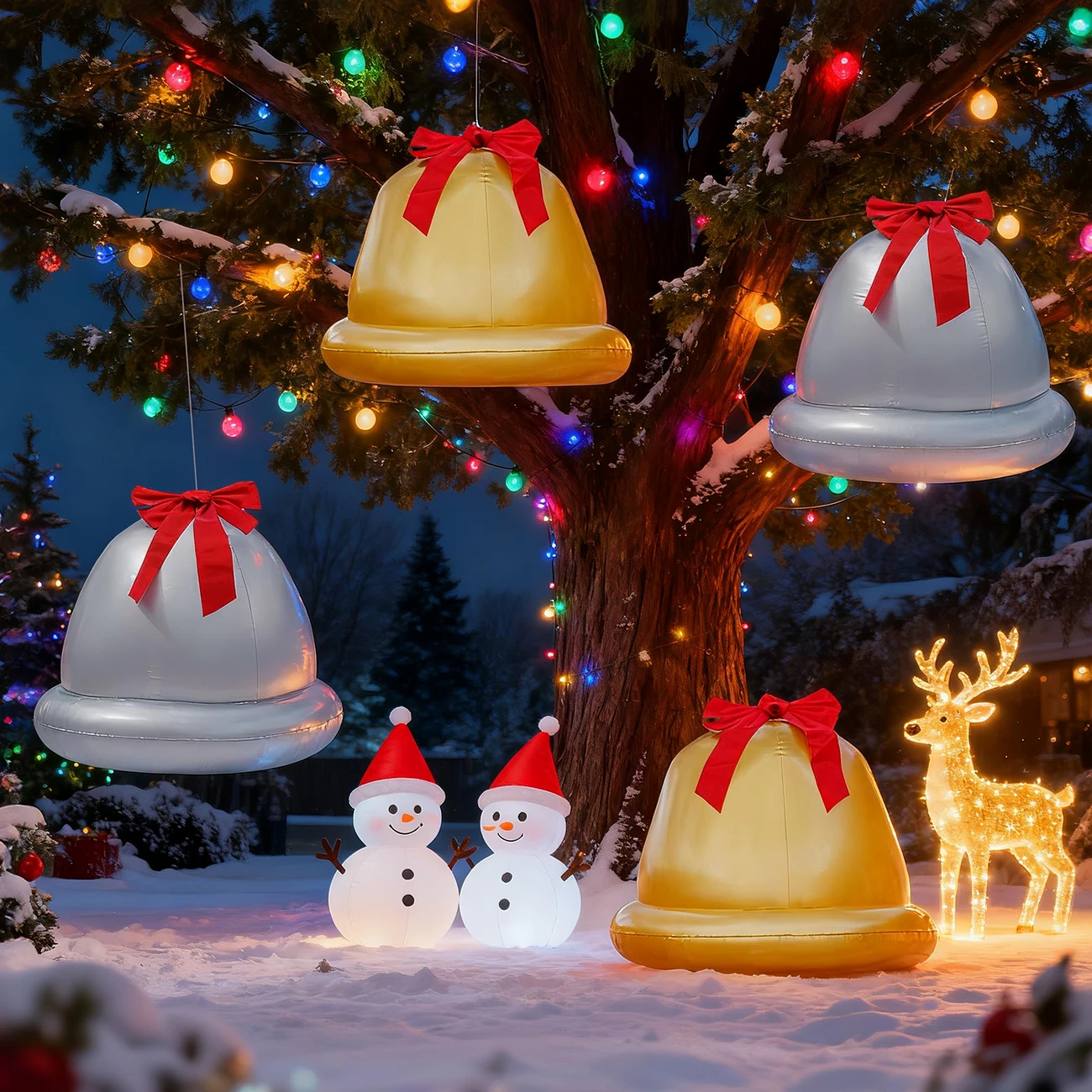 1PC Opblaasbare Bal met Strik Giant PVC Opblaasbare Ballon Decor Fun Xmas Opblaasbare Yard Decor Outdoor Ornament