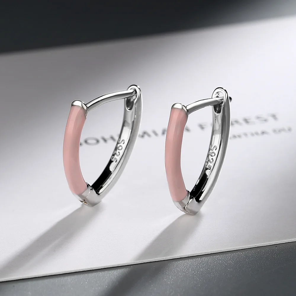 New Fashion Geometric V-shape Hoop Earrings For Women Green/Pink Epoxy Copper Female Cute Tiny Earring Piercing Accessories Gift