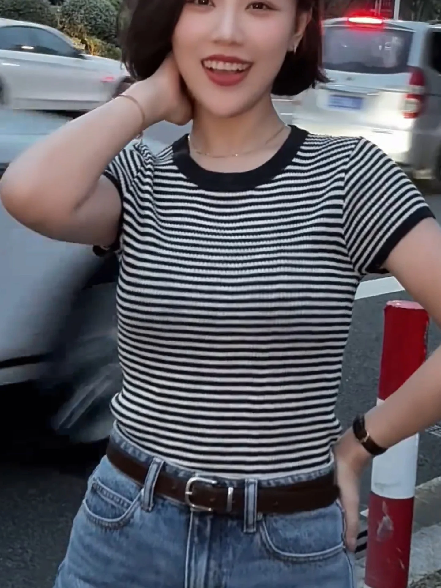 

Летний топ из трикотажа с полосками из ледяного шелка, укороченный, для молодых женщин, в корейском стиле, для повседневной носки