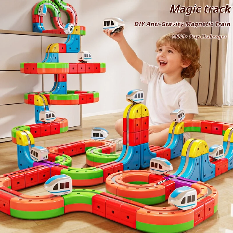 

Magic Cube Magnetic Track Train Diy Assembled Building Blocks Electric Anti Gravity High Speed Rail Track Toy Indoor Home Play