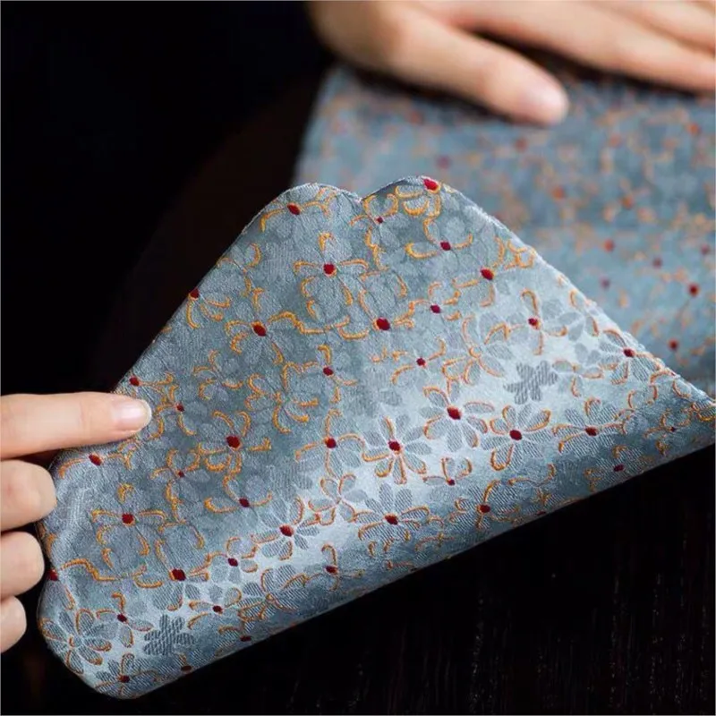 Brocade Tea Mat Small Size Double Sided Embroidered Chinese Song Style Brocade Table Flag Kung Fu Tea Ceremony Tea Cup Mat ZJ164