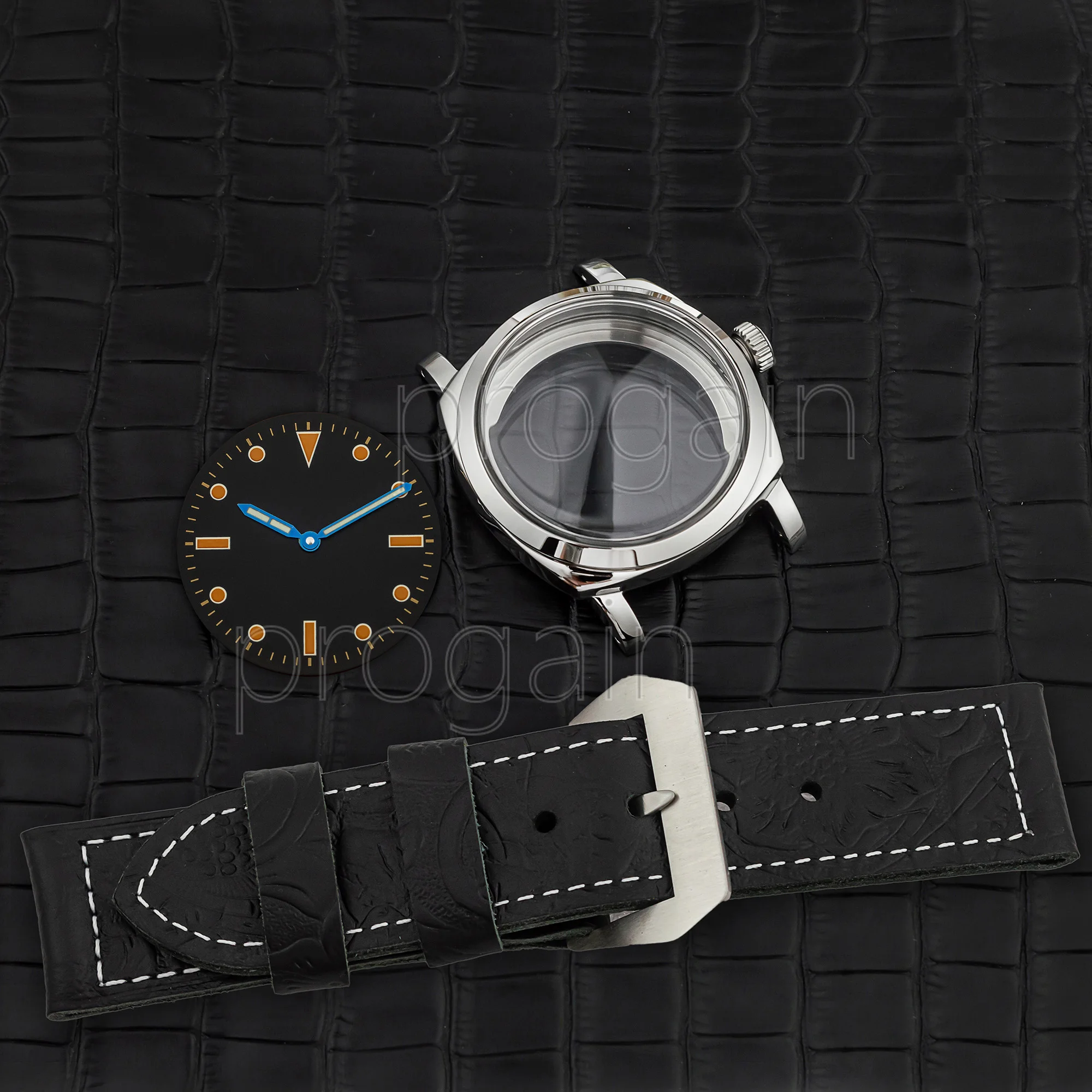 PAM Vintage Case Genuine Leather Strap Mod 47mm Case Dial Hands Stainless Steel Case for PAM 6154 ETA6497/6498/ST3600 Movement