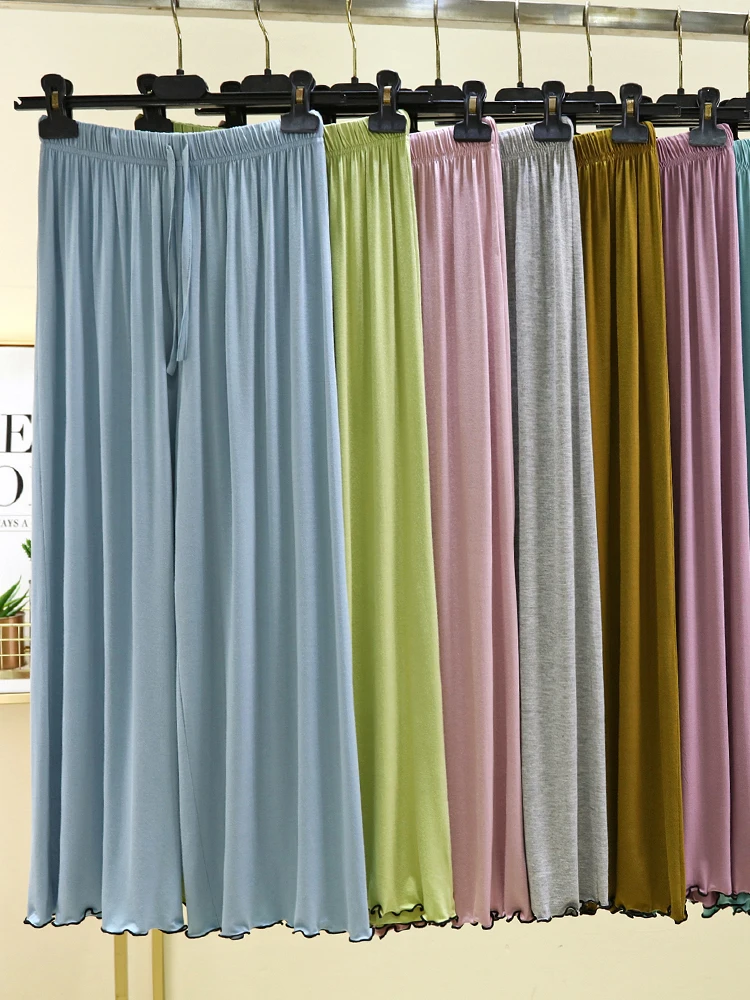 Spring Summer Modal Loose Fit Casual Pants Women's Thin Outerwear Home Leisure Trousers Pure Color Straight Leg Pants