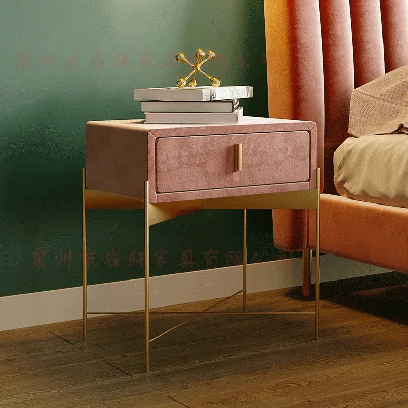 

Nordic Light Luxury Flannel Bedside Table - Leather Storage Cabinet with Drawers