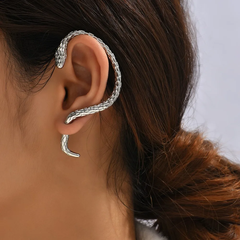 Unique Snake Design Clip On Earrings Cold Stylish Ear Cuff Jewelry No Piercing Required Street Trend Ear Ornaments