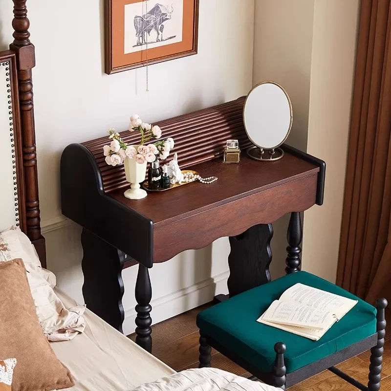A Drawers Storage Vanity Table Wood Black Small Compact Luxury Nordic Vanity Makeup Corner Unique