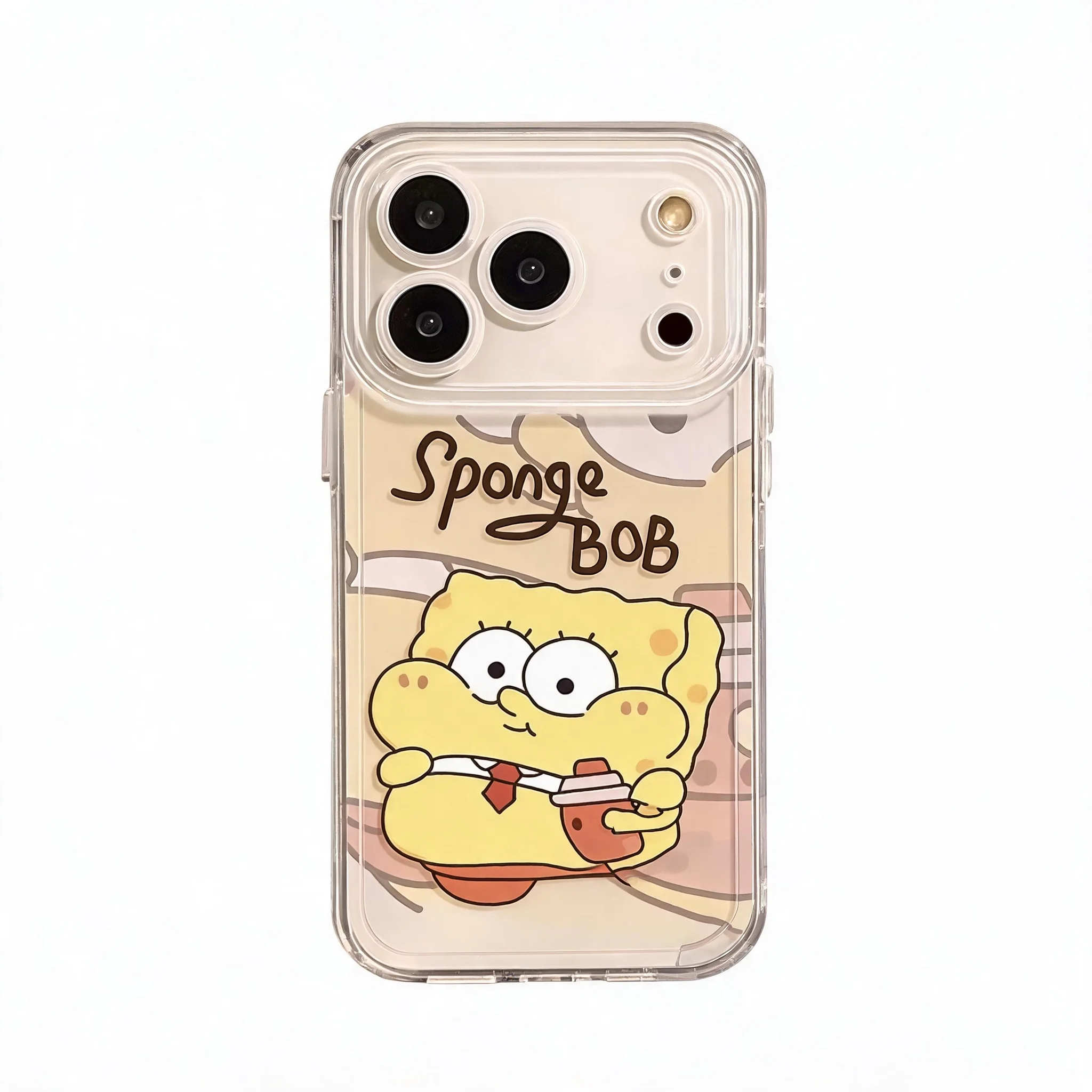 SpongeBob Clear Chubby Yellow Sponge Hamburger Soft iPhone Case, Full Anti-Yellowing TPU, For Galaxy Samsung all Series Cover