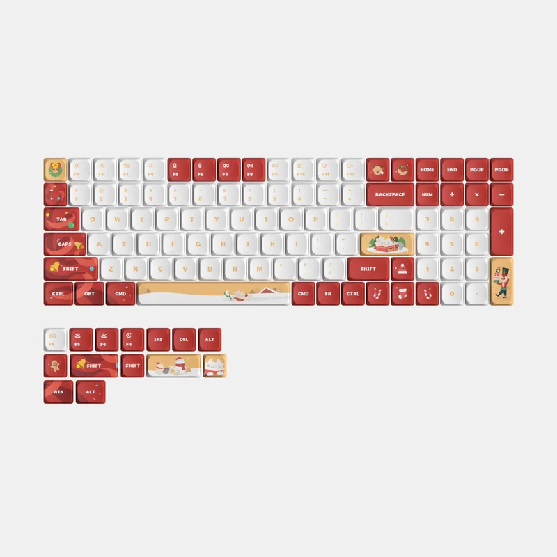 Nuphy Christmas Meow nSA PBT Thermal Sublimation Low Profile Axis Keycaps 114 Keys Small Full Set Custom DIY Keycaps Gifts