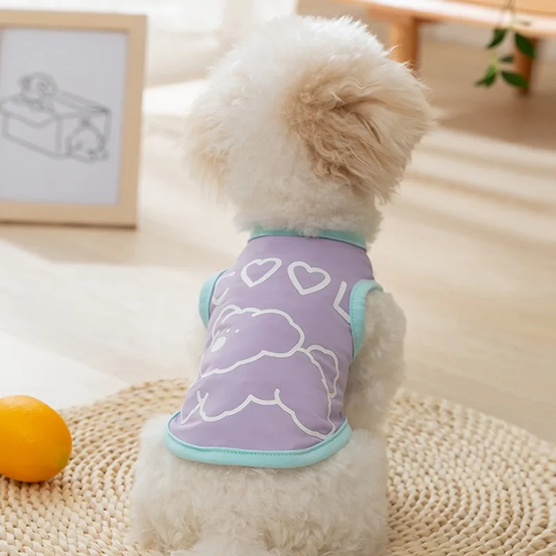 Puppy Cooler Cartoon Dog Clothes Spring and Summer Ice Silk Small Dog Clothing Teddy Sleeveless Two Legs Clothes