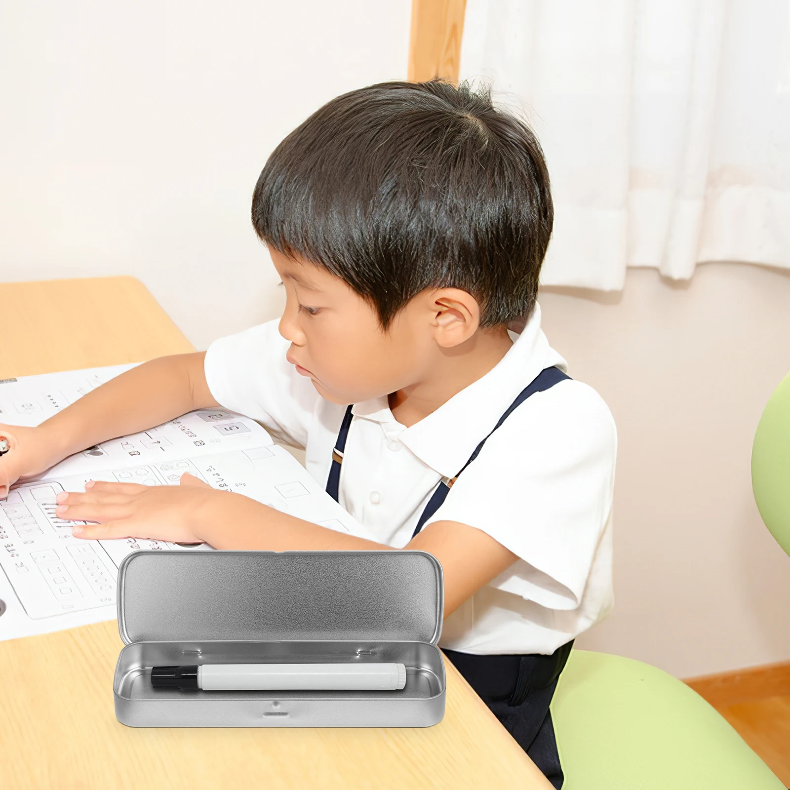 

5Pcs Metal Pencil Case Rectangular Simple Design for School Stationery Storage Gift for Students Silver