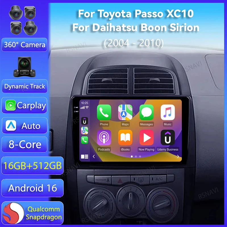 Radio Multimedia 2Din con Reproductor de Video para Auto Android 16 Carplay para Toyota Passo XC10 y Daihatsu Boon Sirion 2004 - 2010