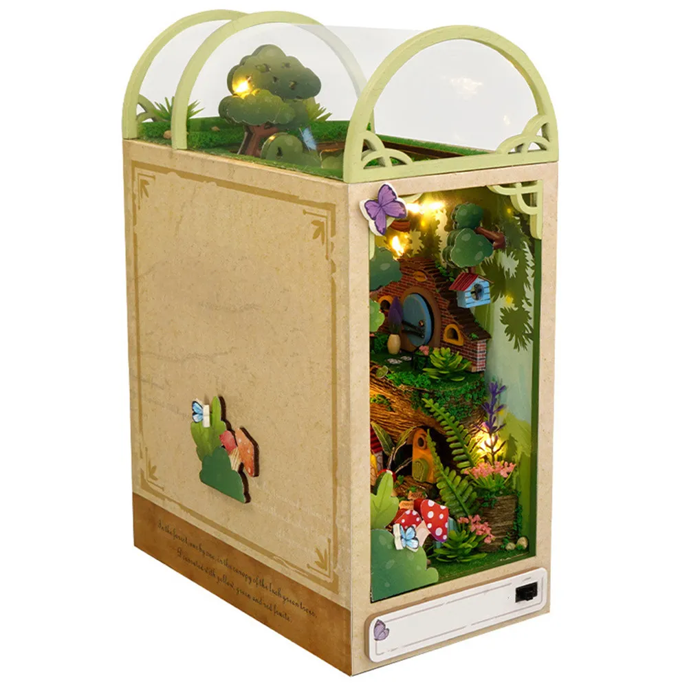 1セット木製ハウスdiy組み立て森の小さな小屋装飾実物大3dミニチュアヴィンテージディスプレイオーナメントブックエンド