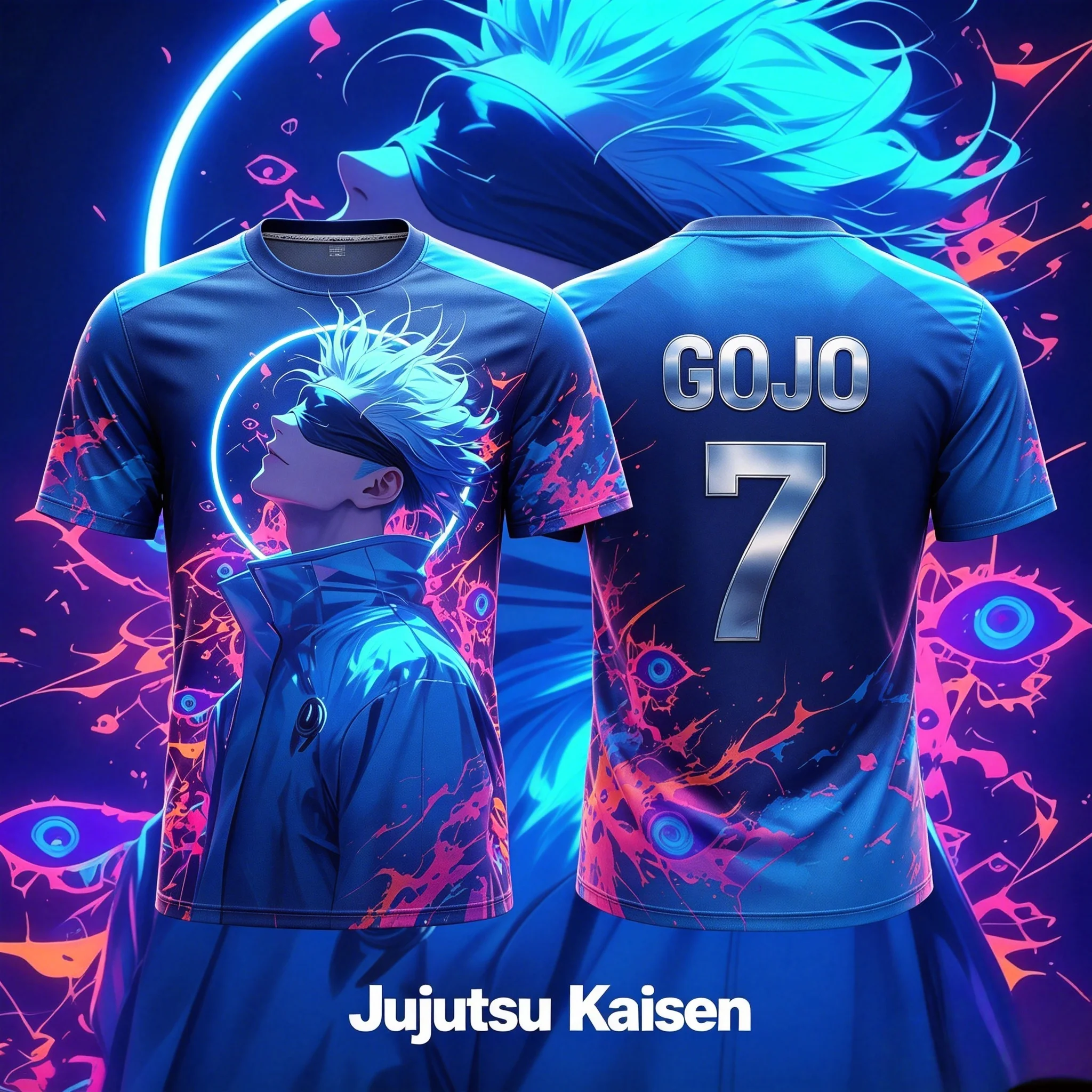 2026 Summer Spell Battle: Wu Tiao Wu Neon Six Eyes 3D Printed Football Shirt T-shirt Sports Casual Short Sleeve