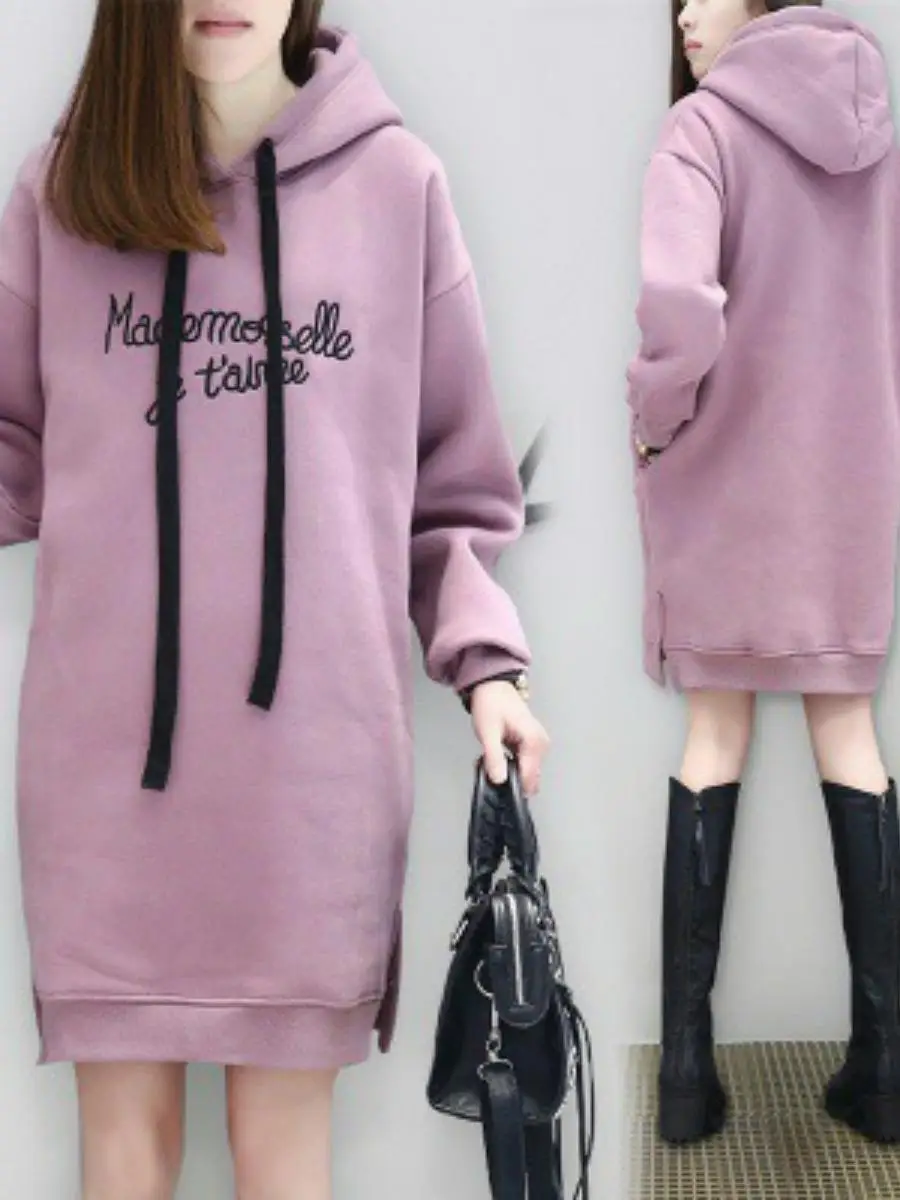 

Новая осенне-зимняя женская толстовка больших размеров с флисовой подкладкой, вышитым буквенным принтом, повседневная, удобная, с длинными рукавами