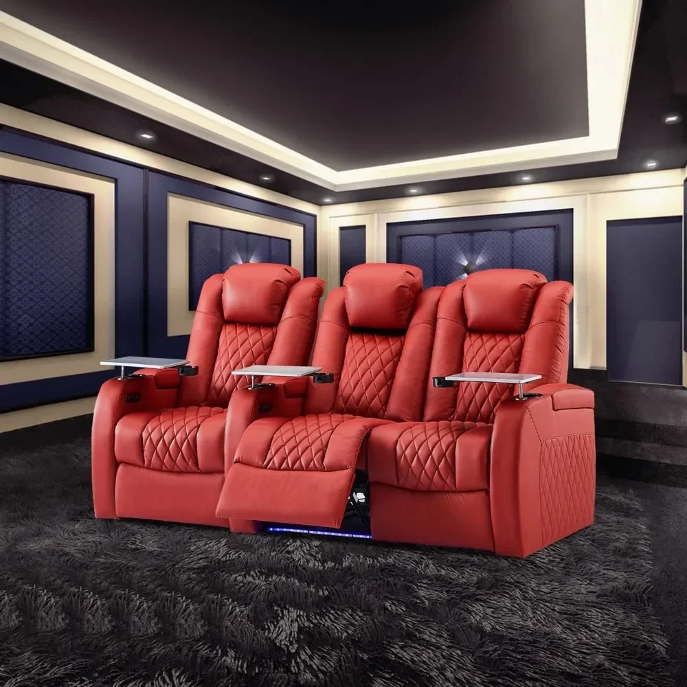 Reclining Sofas Top Grain Leather Recliner Chair Dual Power Movie Gaming Sofa Electric Headrest with Tray Table Charge Sofa