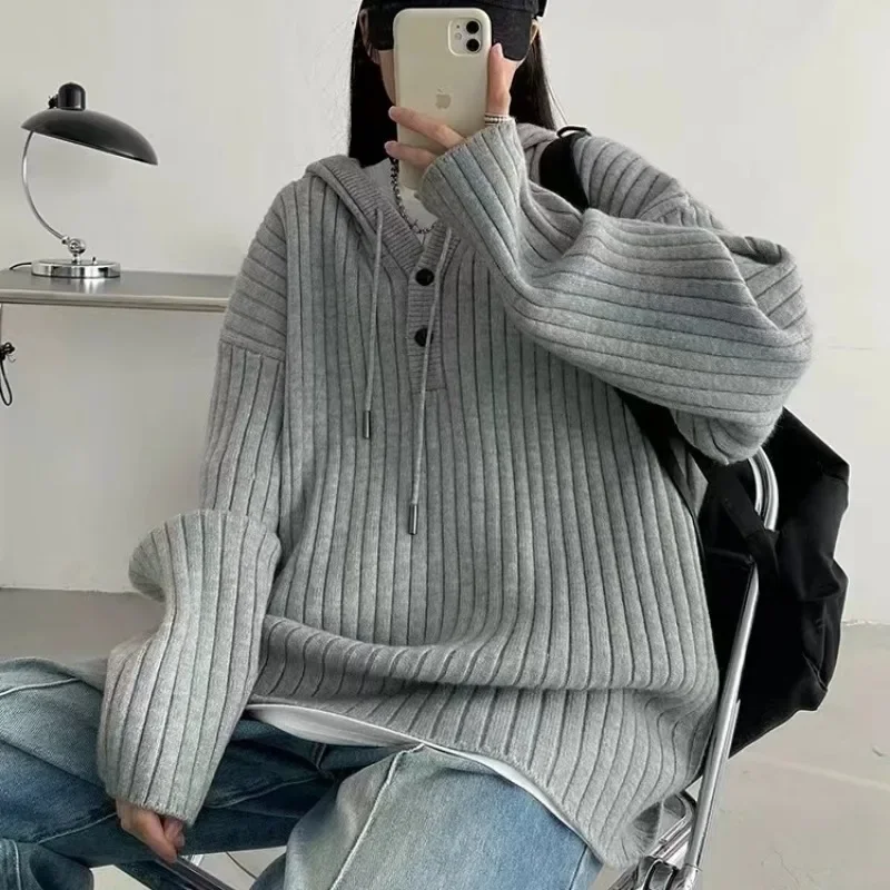 

Soft Glutinous Hooded Sweater Women INS Autumn and Winter New Korean Version Loose and Lazy Style Casual Thickened Knit Top