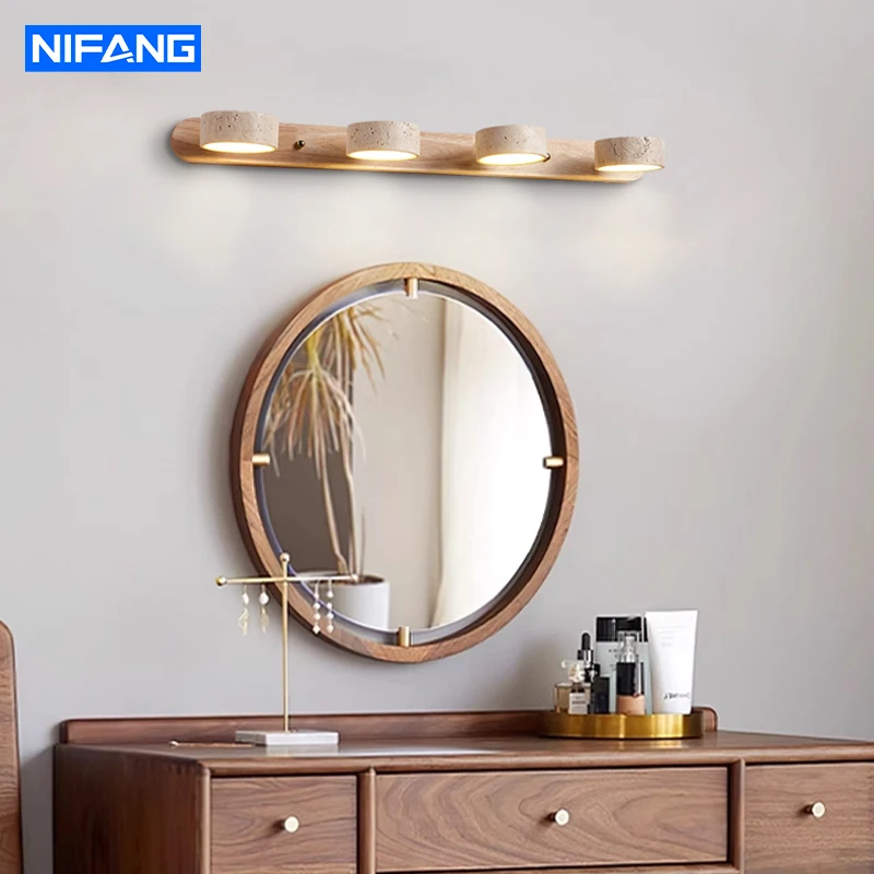 Nordic Travertin Stein Wand Lampen Drehbare Spiegel Licht doppelseitige Kreative Kreisförmige LED Badezimmer Eitelkeit Spiegel Front Lampe