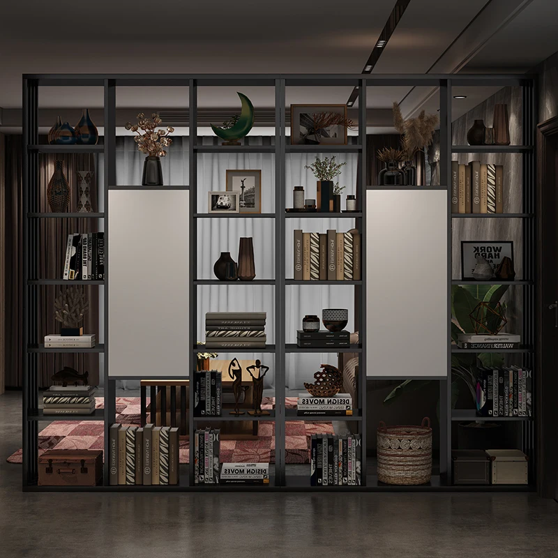 

Partition screen light luxury wrought iron metal living room dining room grille shielding storage shelves modern simple entrance