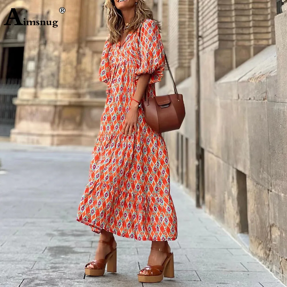 Oversized Women Elegant Long Perspective Beach Dress 2024 New Summer Casual Boho Flower Print Dresses Ladies Vintage Maxi Dress