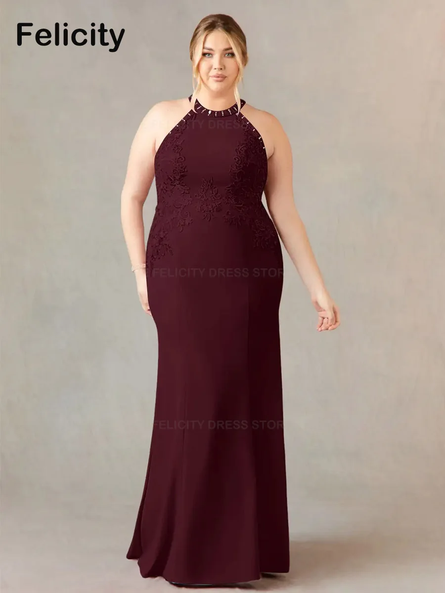 Andar de comprimento Lace Lantejoulas vestido de casamento convidado, simples mãe dos vestidos de noiva, vestido Halter sereia, plus size, 2023