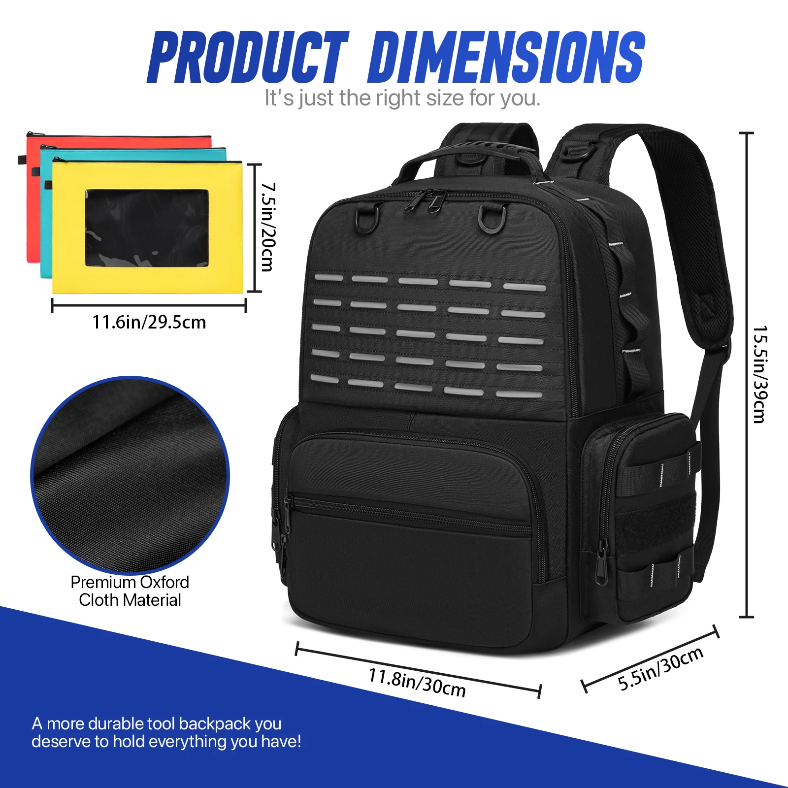 Рюкзак для инструментов, сверхмощный мужской рюкзак для хранения инструментов с 3 сумками для инструментов, органайзер для электрика, сантехника, обслуживающего работника, сумки для инструментов