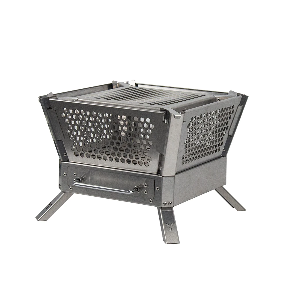 Portable stainless steel fire pit with barbecue grill for cook windproof highly efficient