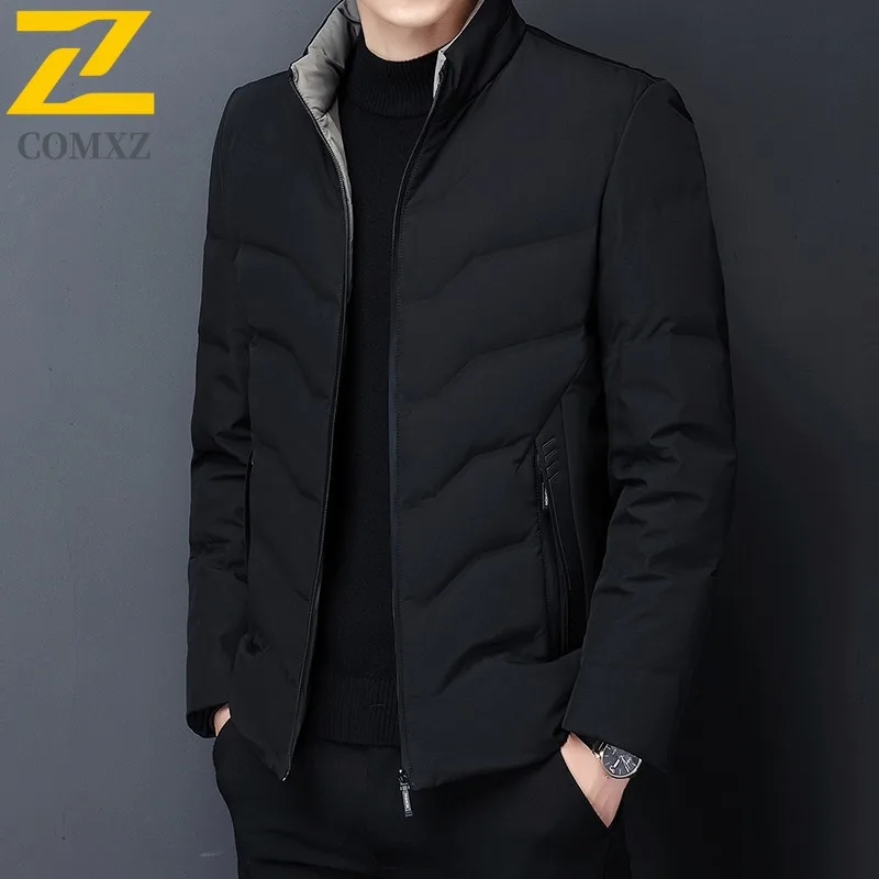 COMXZ Men Down Jacket Thick Warm Stand Collar Ski Trip Windproof Snow Adventure Puffer Jacket Lightweight Design Winter Jacket