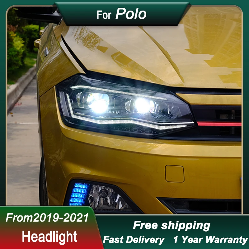 المصابيح الأمامية لتصفيف السيارة الساخنة لسيارة VW Polo plus 19-21 نمط جديد كامل LED DRL مجموعة الإضاءة الأمامية