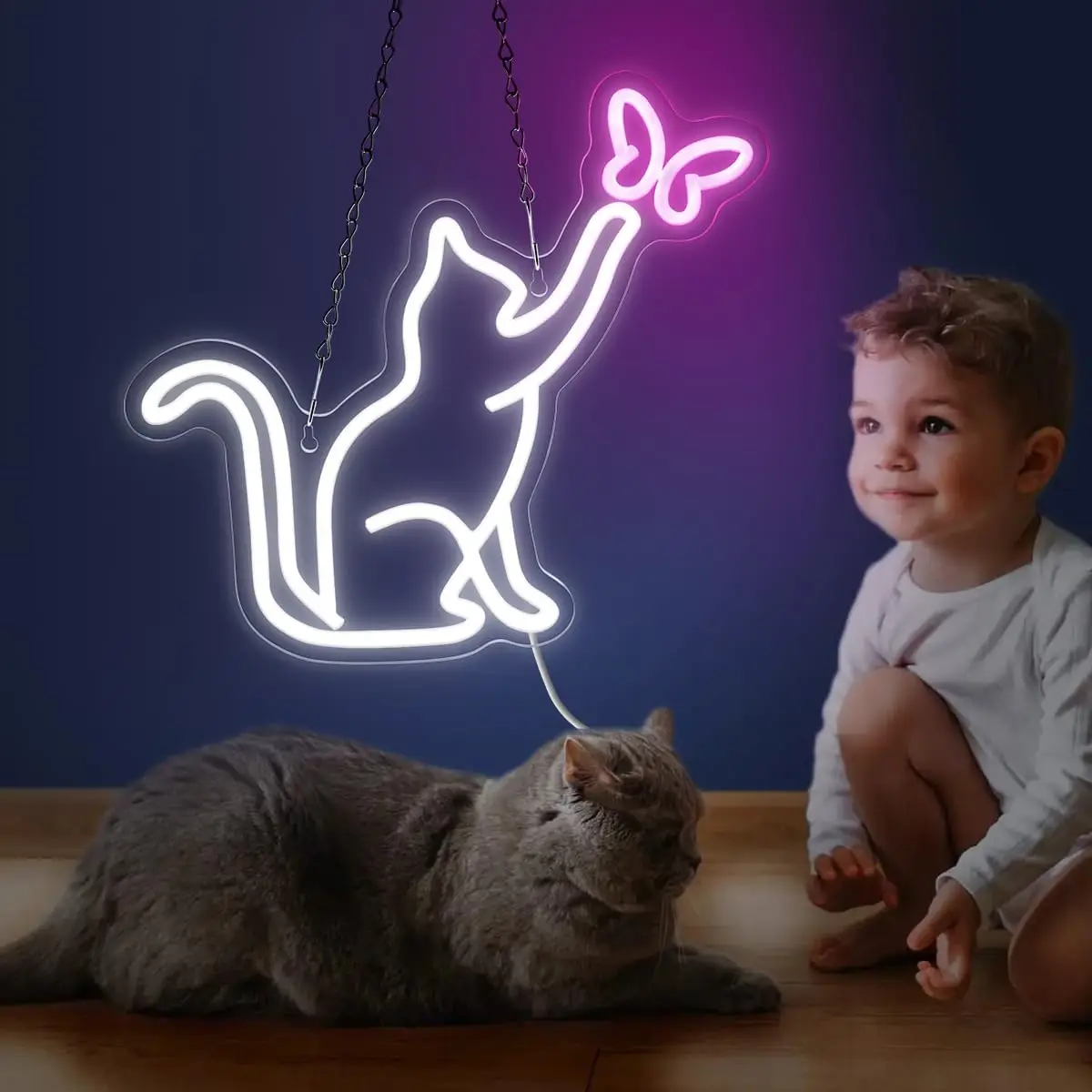 Cat Butterfly Neon Sign Wall Decoration LED Neon Light USB Powered For Business Bedroom Bedside Table Living Room Party