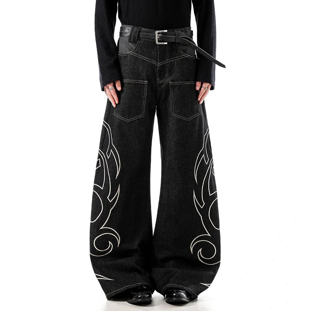 Mens Spring Washed Denim Jeans Y2k Reversed Pockets Snake Print Pants Streetwear Fashion Outdoor Versatile Pants Men'S Wear 2026