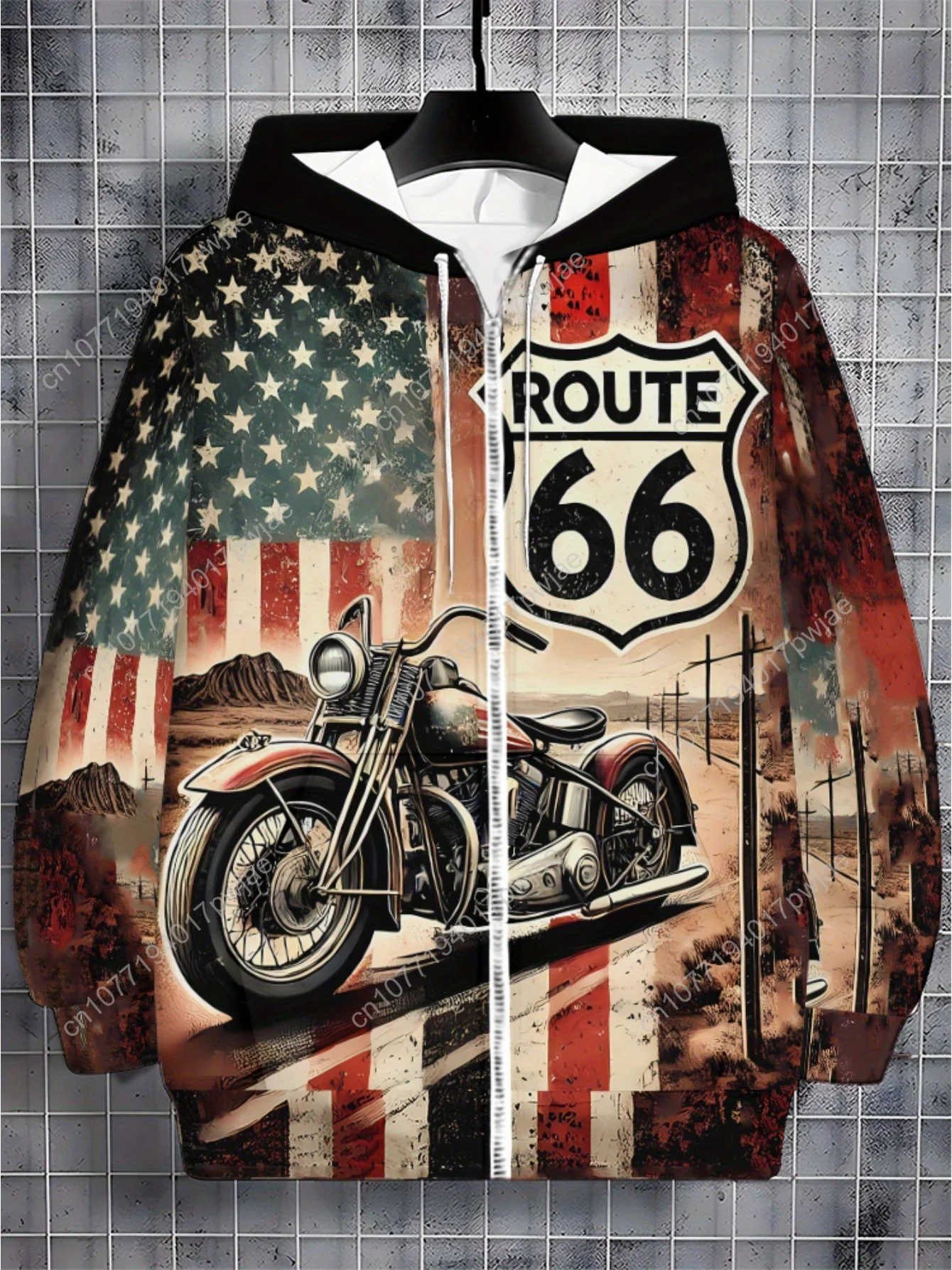 Мужская кепка на молнии с длинными рукавами, спортивная одежда, винтажная толстовка с мотоциклетным принтом для путешествий на открытом воздухе, мягкая полиэфирная ткань, красный, белый, синий