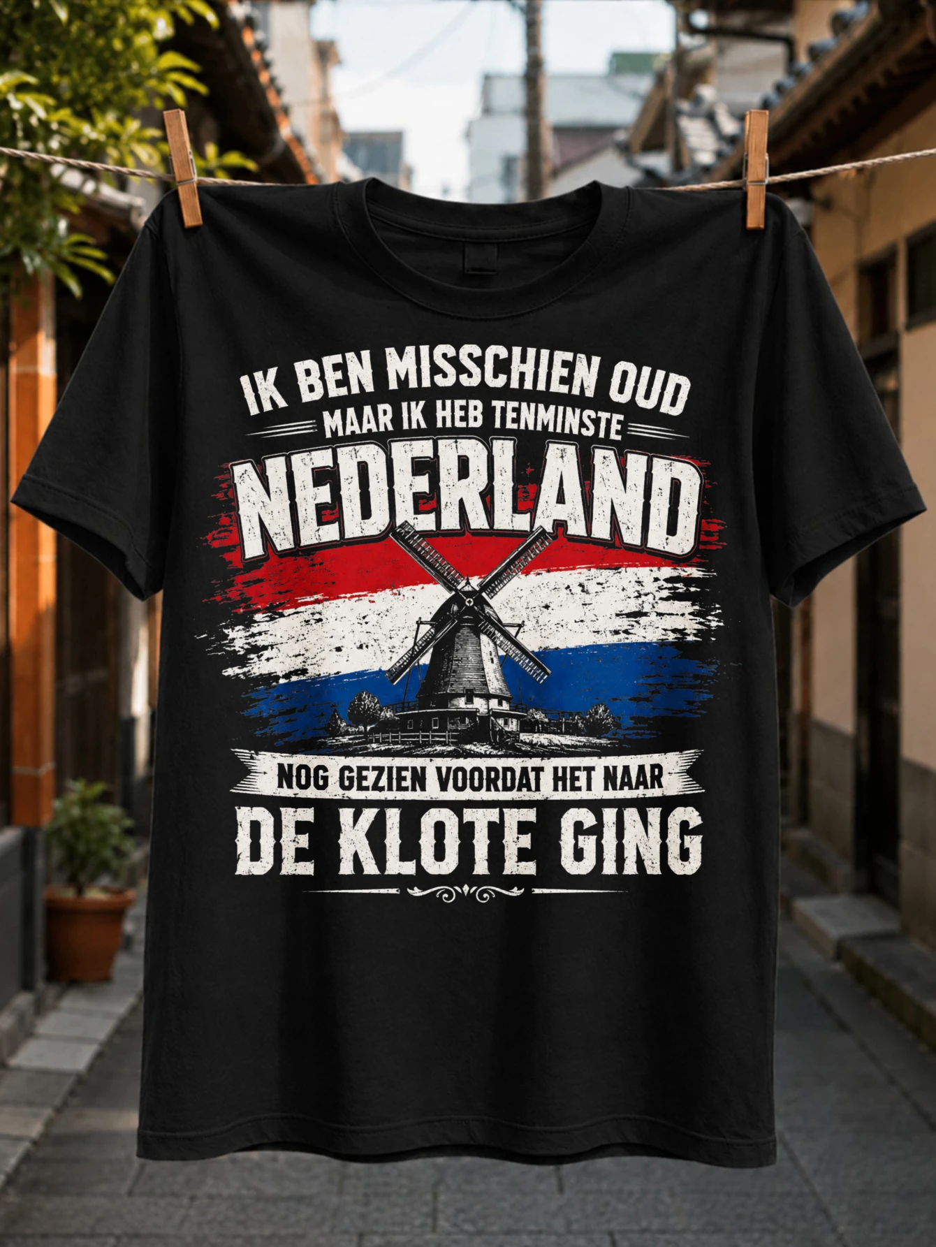 Dutch Nederland with Windmill Center Distressed Fl-ag Brush Background and Bold Heritage Quote  Unisex All T-Shirt