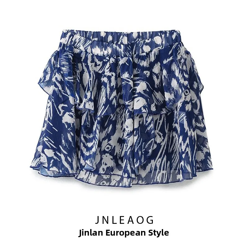 

JNLEAOG Faion Street Sle Printed Skirt Women's Casual Layered Decoration Print Skirts Polyester Busin Wear
