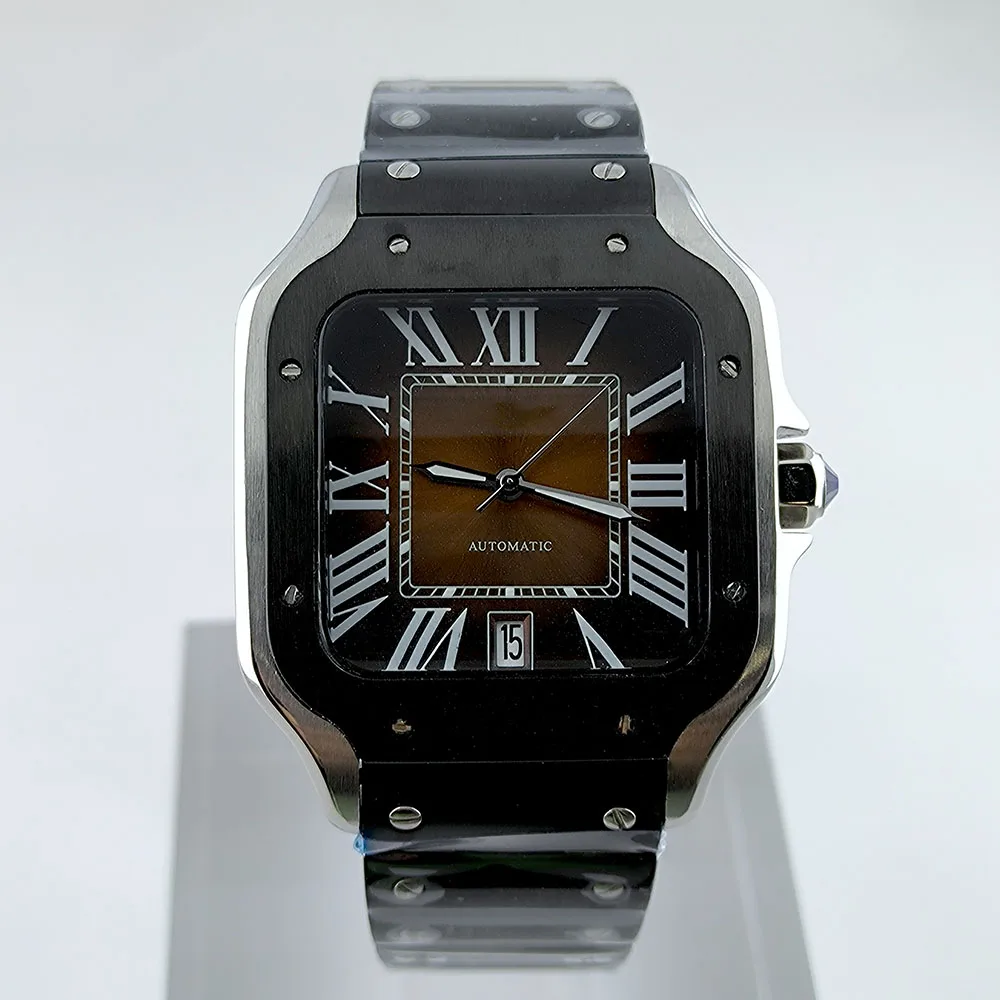 Caso quadrado nh35 relógio nh35 dial quadrado dial roma dial relógio caso fivela dobrável caber nh35 nh36 movimento relógio acessórios