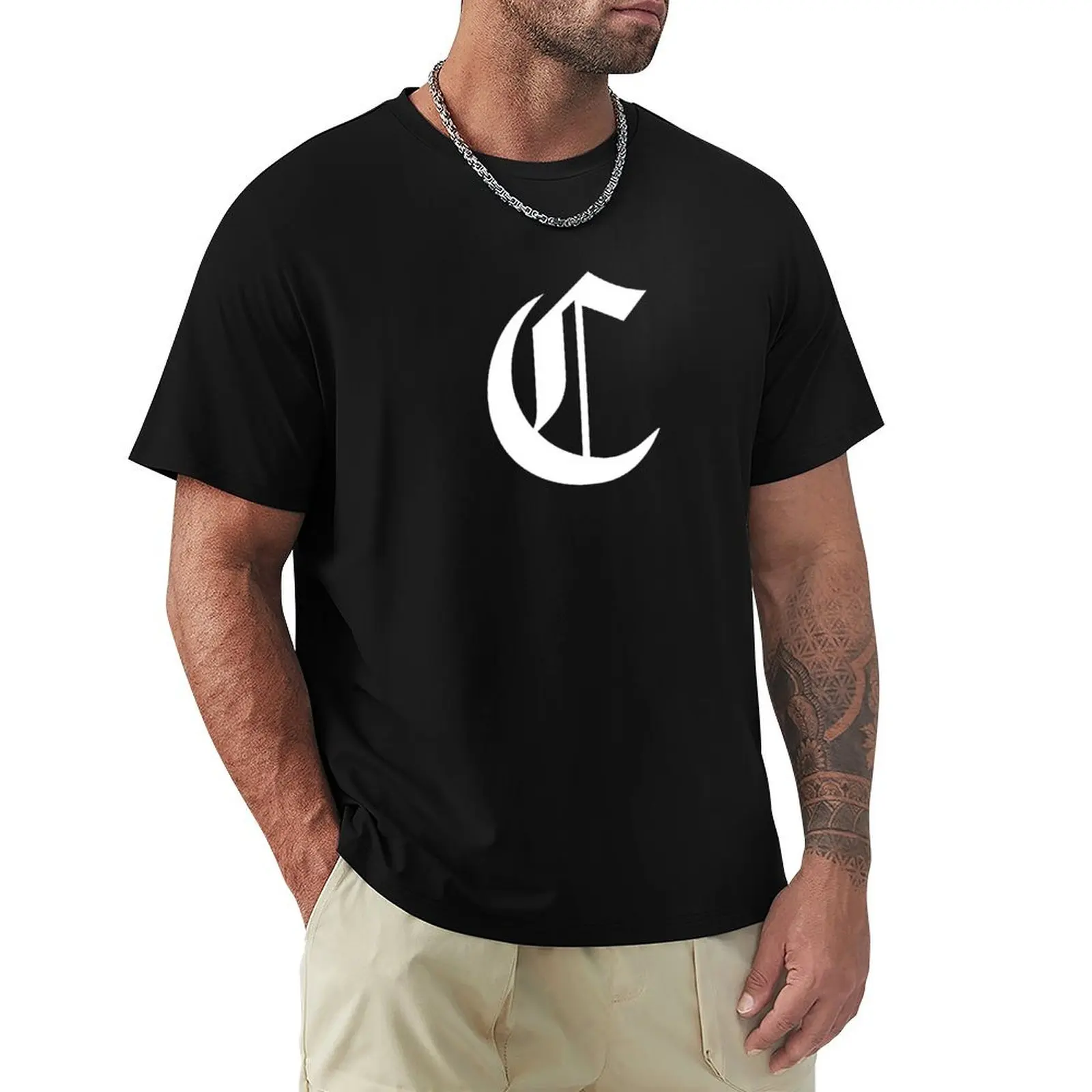 

C – Old English Initial White Letter C T-Shirt T-shirts oversize funny costumes Anime t-shirt mens cotton t shirts