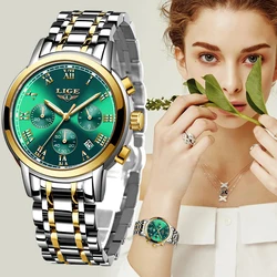 LIGE 2023 New Fashion Gold Women Watches Creative Steel Women's Bracelet Wrist Watches Ladies Waterproof Female Relogio Feminino