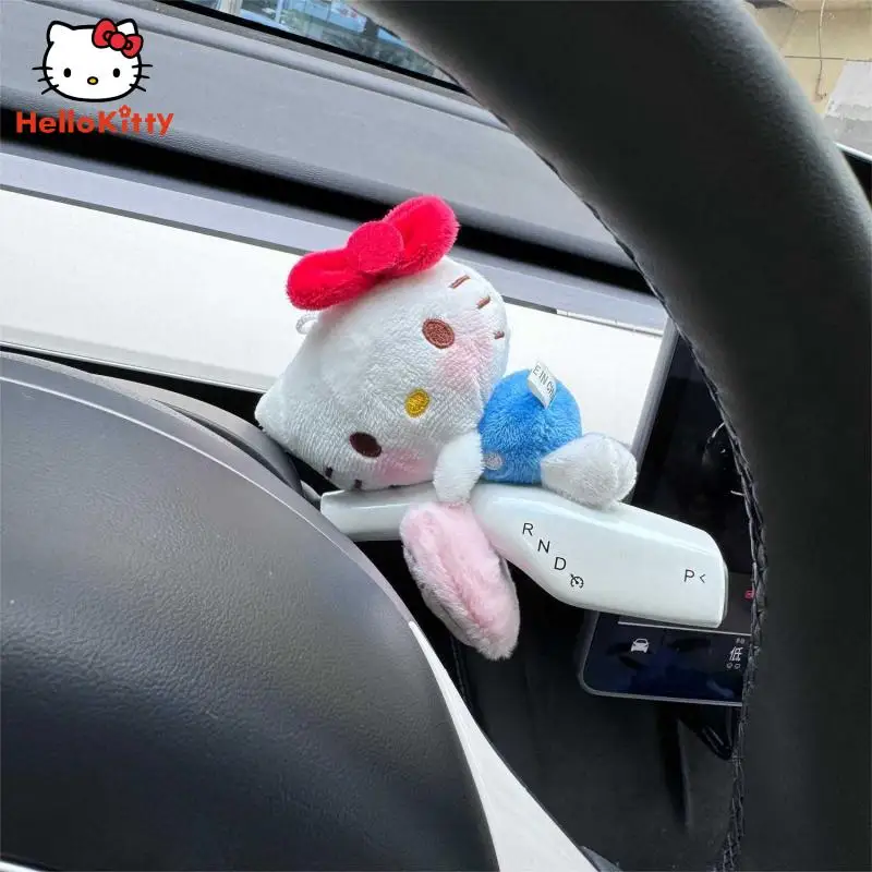 Kawaii Cartoon Hellokitty Car Anime Decoration Doll Plush Toy Turn Signal Wiper Grips Ornament Car Accessories Handle Cover Gift