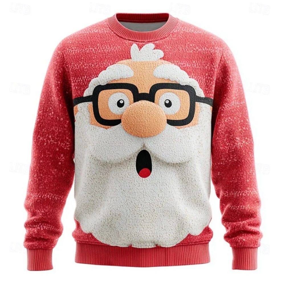 

Men Women Xmas Sweatshirt 3D Christmas Snowman Santa Print Ugly Christmas Sweater Unisex Pullover Holiday Party Crew Neck Casual