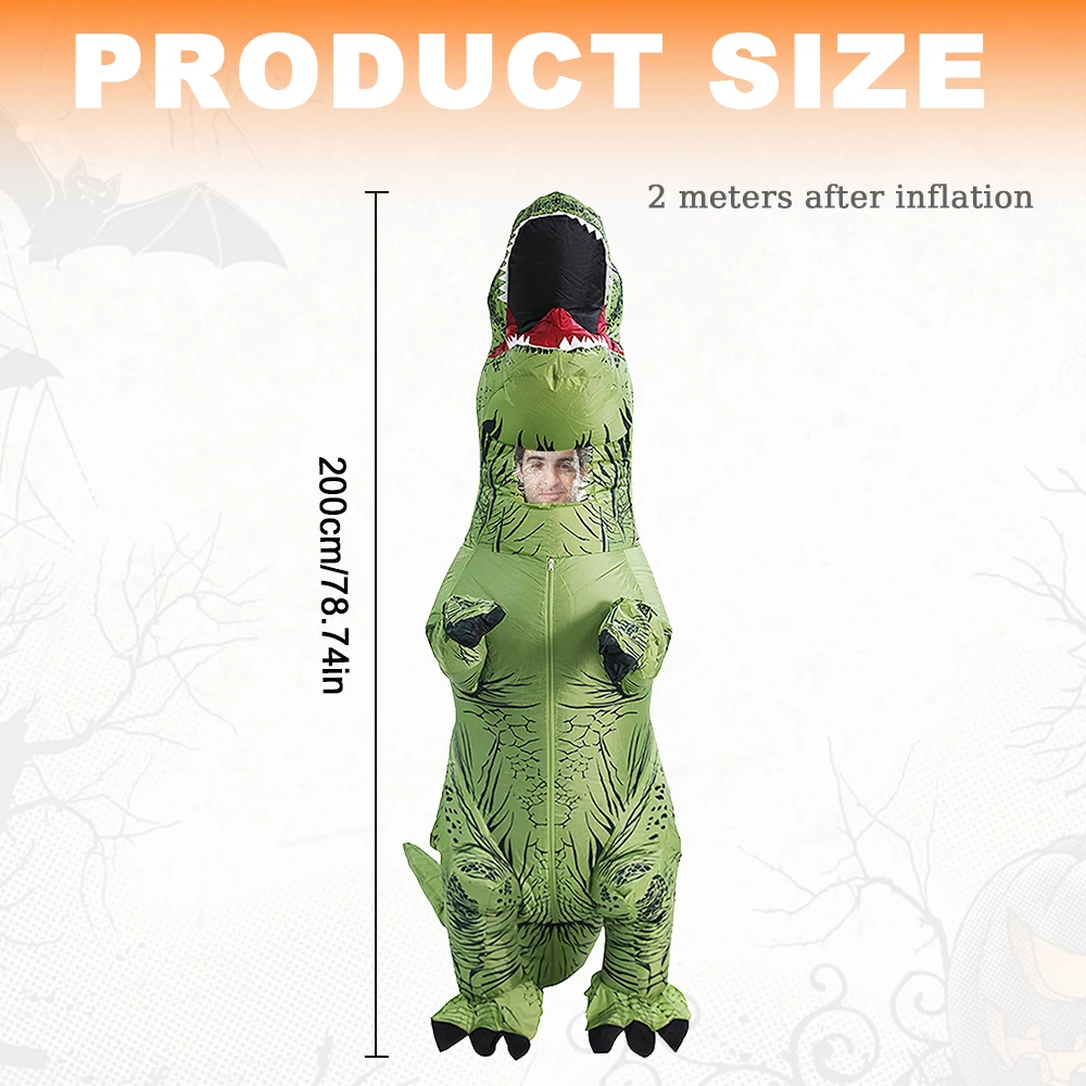 Disfraz de dinosaurio inflable para adultos, disfraz de Halloween, traje inflable divertido para alturas de 155 a 190 cm, para uso en fiestas