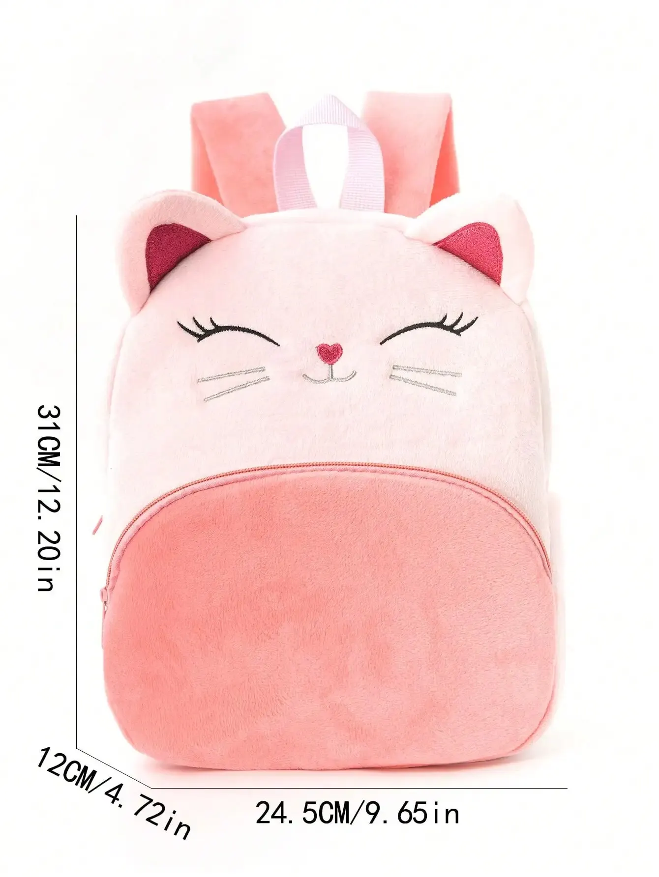 Gatinho bordado de grande capacidade e mochila de pelúcia para crianças, rosa, fofo, clássico, meninas, 1 pc