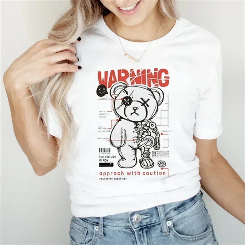 Summer Women\'S Fun Cute Girl Bear Print T-Shirt Women\'S Fashion Clothing Pattern T-Shirt Leisure Women\'S Simple Short Sleeve T-S
