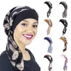 New Pre-Tied Turban Hat Flower Print Adjustable Cancer Head Scarf Headwear Sleep Bandana Women