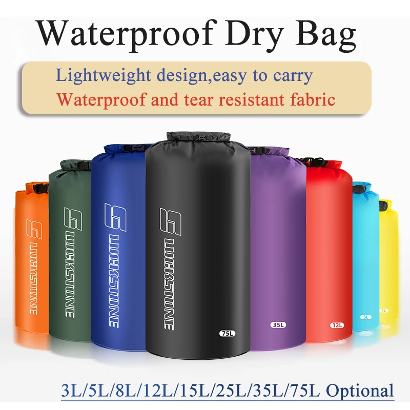 

Портативная водонепроницаемая сумка-мешок 3л/5л/8л/12л/15л/25л/35л/75л, сверхлегкая сумка для хранения для дрифтинга, плавания, рафтинга, каякинга