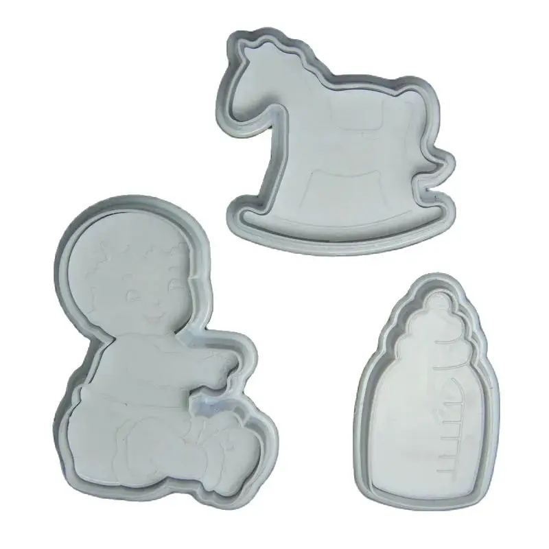 Plastic 3pcs Baby Trojan Bottle Shape Cake Decoration Fondant Pressing Cutter Molds Set Baking Tools  HB0645